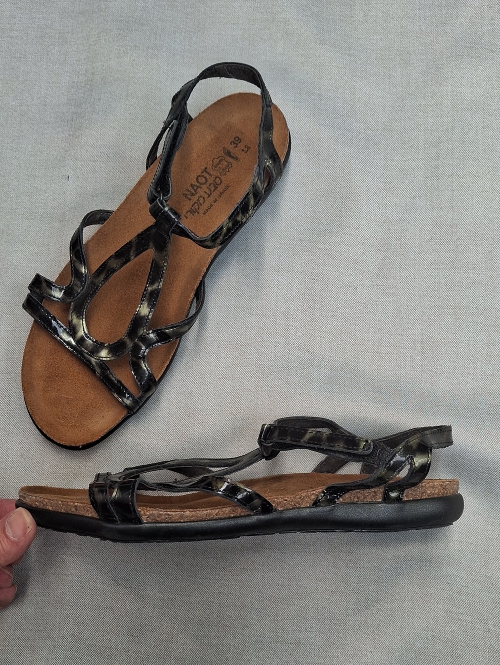 NAOT Dorith Gladiator Sandals – Animal Print Leather, Size 39 (US 8)